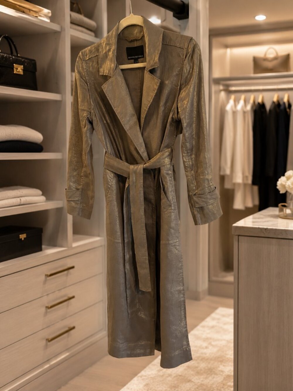 Banana Republic Metallic Linen Convertible Trench Coat Vest XS Petite - Picture 2 of 4